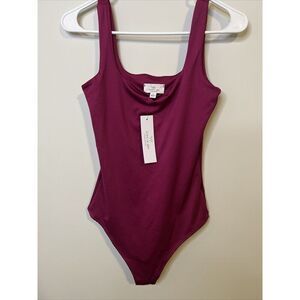 Live in The Moment Square Neck Bodysuit Women's Size S Magenta Pink Sleeveless